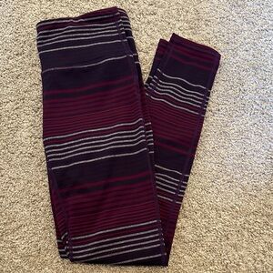 Athleta Burgundy and Plum Striped Leggings